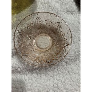 Vintage Pink GLASS Diamond Cut Rose Fleur De Lis‎ Footed Bowl